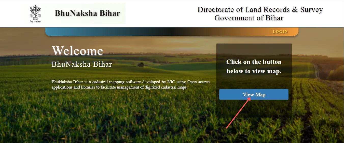 Bihar Bhu Naksha portal map selection page showing district and circle options