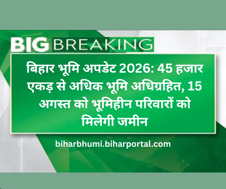 बिहार भूमि अपडेट 2026: 45 हजार एकड़ से अधिक भूमि अधिग्रहित, 15 अगस्त को भूमिहीन परिवारों को मिलेगी जमीन